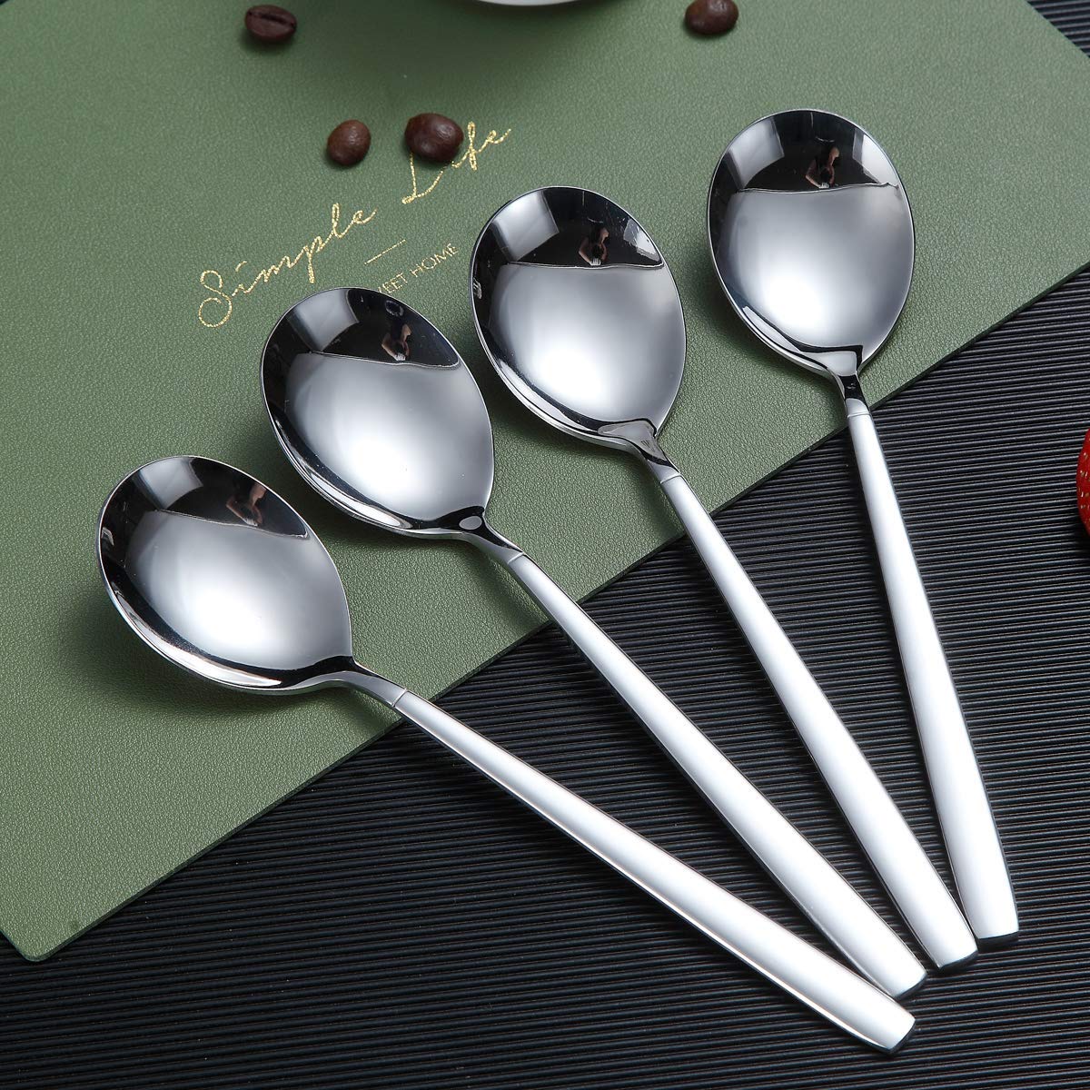 Berglander Dinner Spoon Of 12, Stainless Steel Soup Spoons Silverware, Shiny Modern Soup Spoon Table Spoon Set Dishwasher Safe